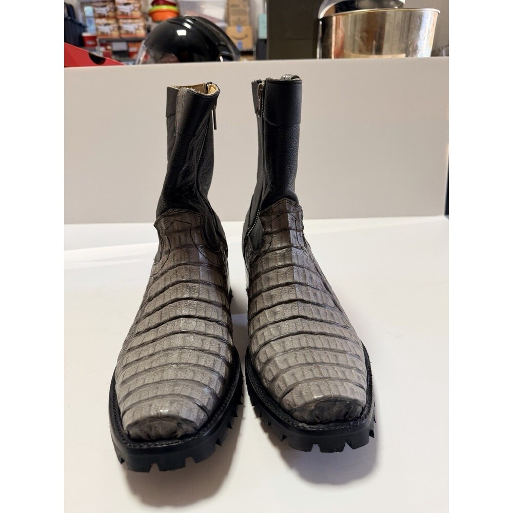 Caiman Black Gray Exotic Leather Western Cowboy Boots Size 10 Handmade - Picture 5 of 13
